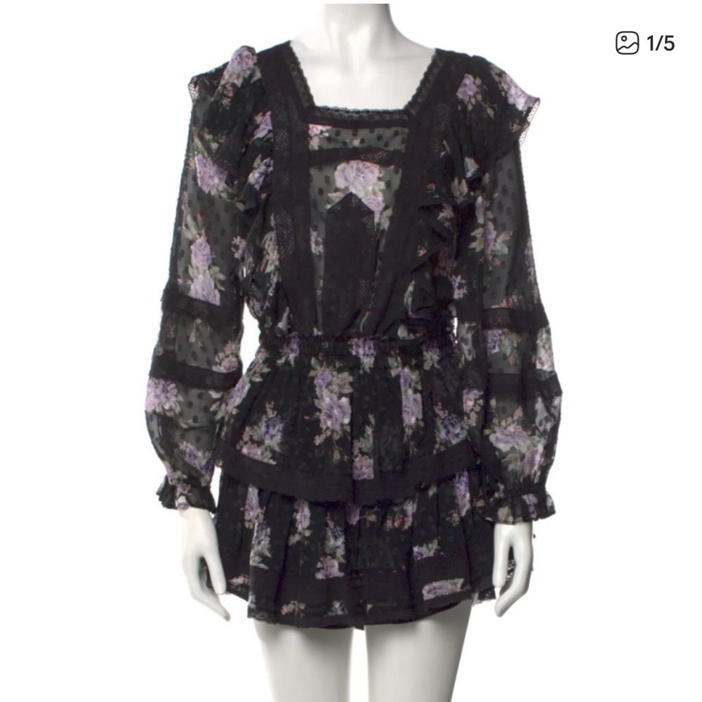 LoveShackFancy Black and Purple Minetta Dress